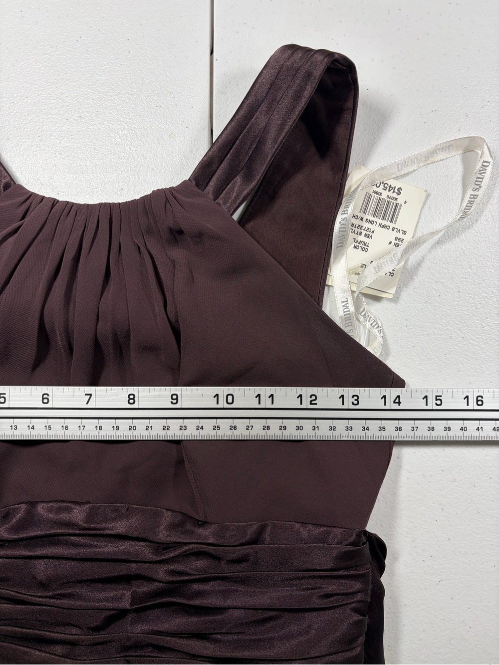 NWT David's Bridal Chiffon & Charmeuse Truffle Long Evening Gown (2) - Picture 10 of 12